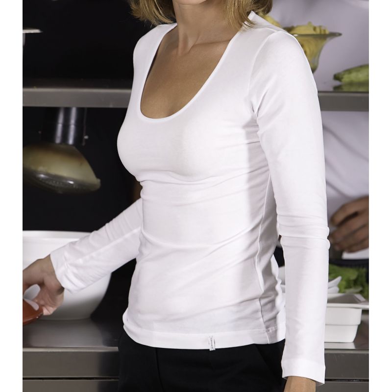 T shirt blanc Manches longues Col rond danseuse Cintré