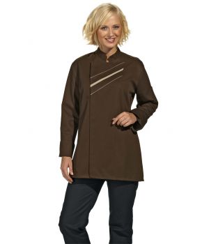 Veste de cuisine, passepoil contrastant,  boutons pression, tailles 48 et 50.