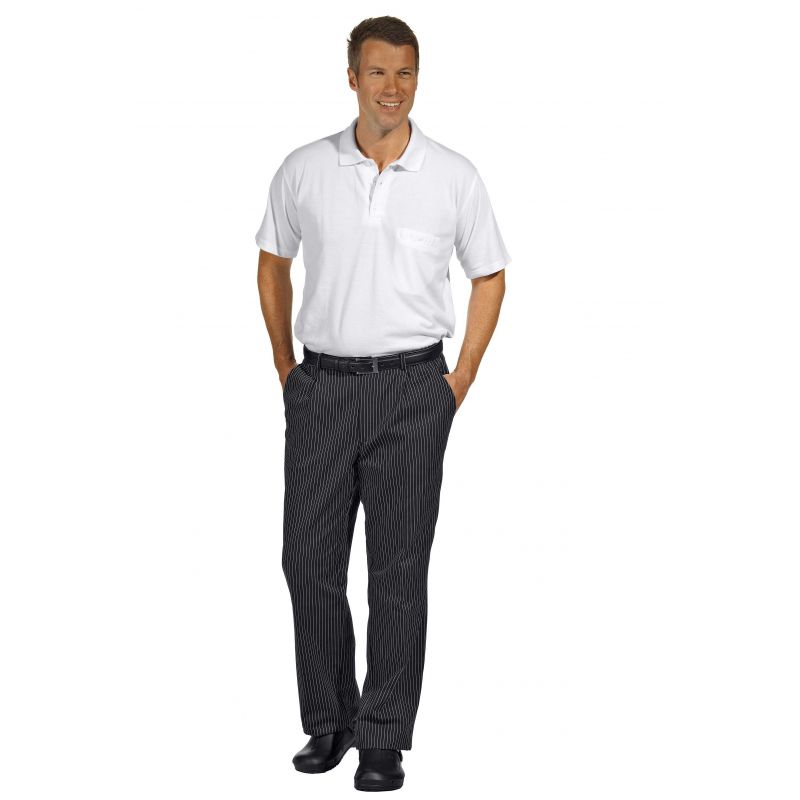 Pantalon de cuisine homme noir et blanc rayé (style 5 poches