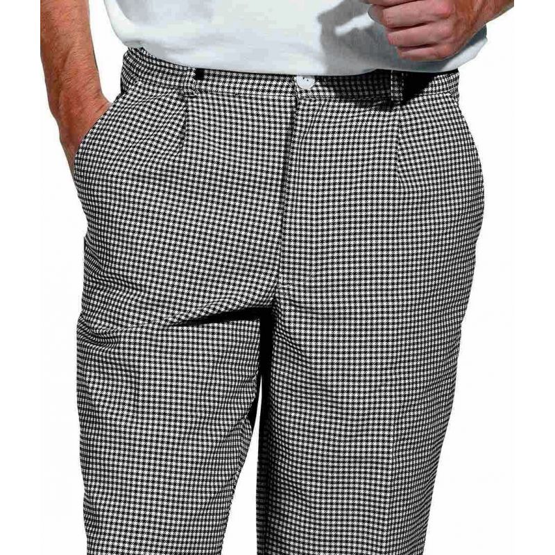 Pantalon de cuisine femme ou homme, ceinture élastiquée, pied de poule noir  blanc