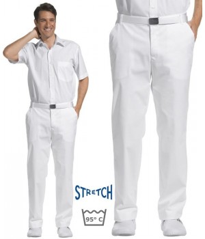 Pantalon blanc hommes, taille confortablement élastiquée sur les côtés, Stretch