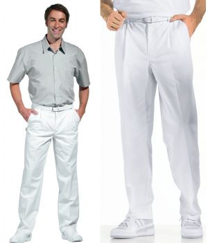 Pantalon blanc homme à pinces, taille élastique au dos, peut bouillir