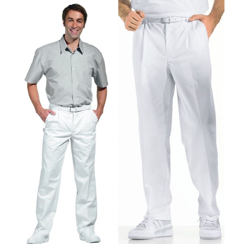 Pantalon blanc homme à pinces, taille élastique au dos, peut bouillir