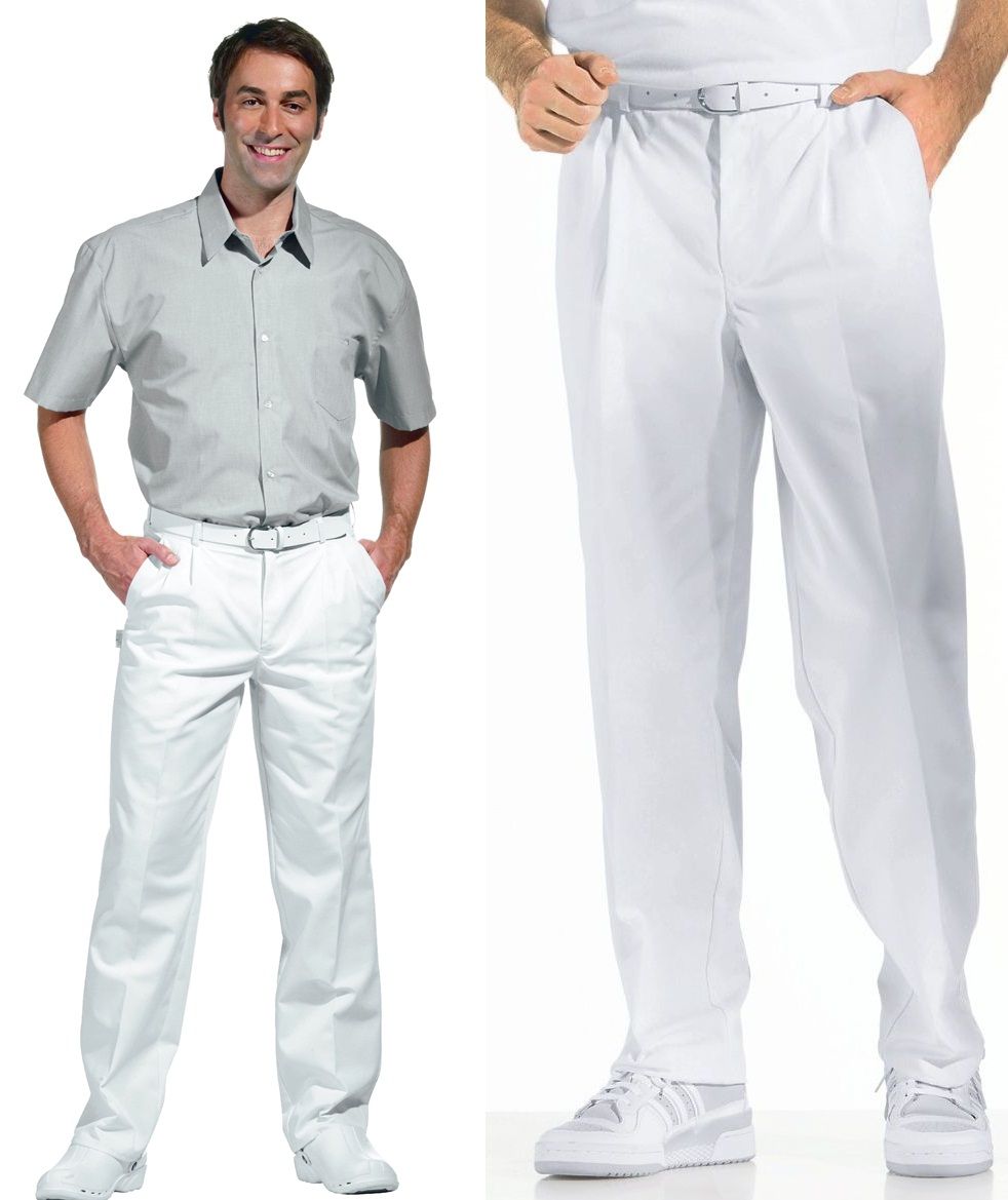 Pantalon blanc homme a pinces taille elastique au dos peut bouillir