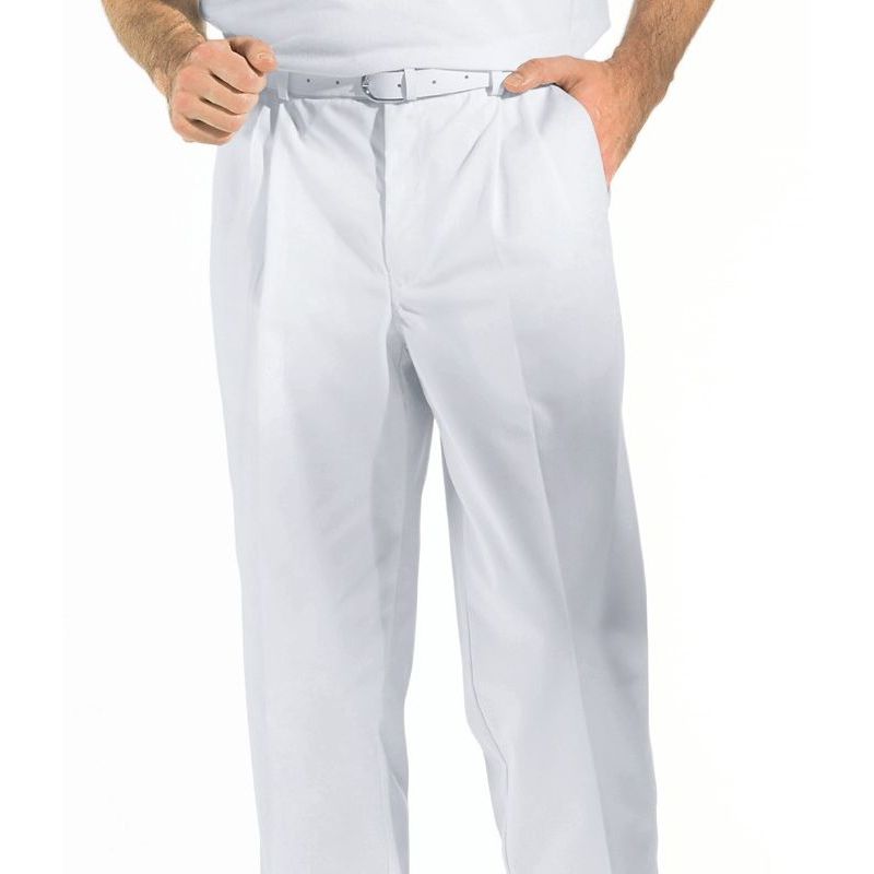 Pantalon blanc homme à pinces, taille élastique au dos, peut bouillir