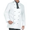 Veste de cuisine, 100% coton sergé fin, Poche poitrine, Larges manchettes à revers.