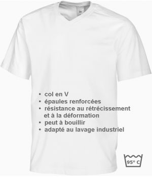 T-shirt femme et homme, Col en V, peut bouillir, résistant au chlore, Blanc