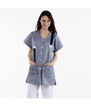 Tunique grise Manches Kimono courtes, Taille XS,boutonnage par pressions. 
