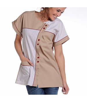 Tunique Manches Kimono, Patchwork Bicolore, Boutonnage Asymétrique par pressions .