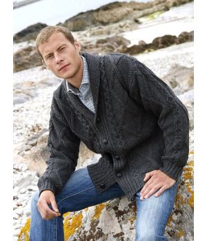 Veste Irlandaise, 100% pure laine Mérino, Col châle, pour homme et femme