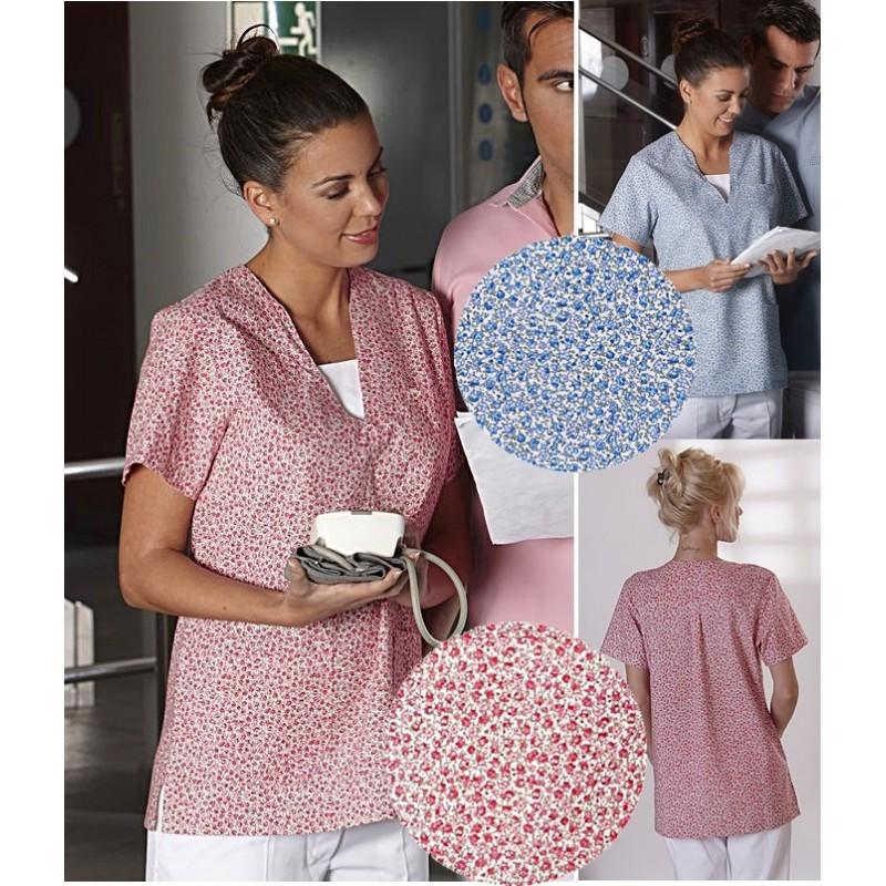 Cuptacc Tunique Femme Été - Manches Courtes, Col V, Motifs Fleurs, 95% Polyester, Élégante
