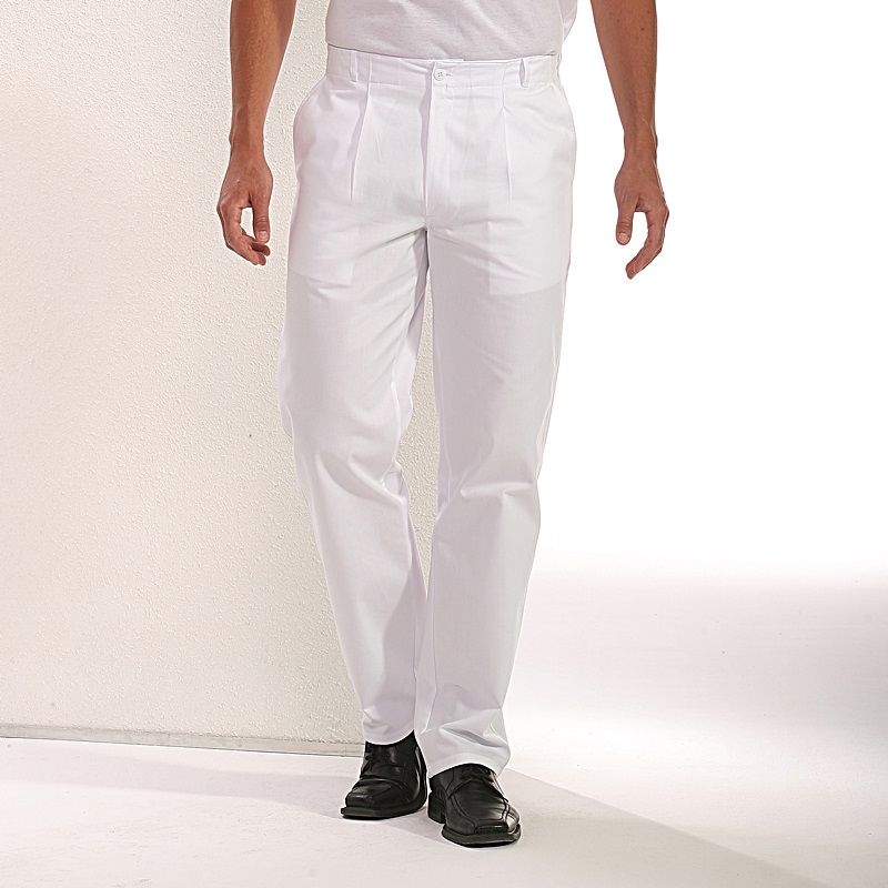 Pantalon blanc homme, 100 coton, 2 poches latérales, poche arrière, élastique au dos