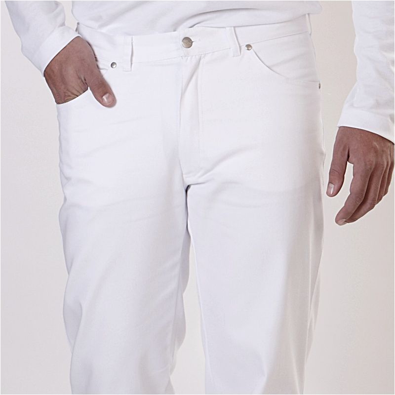 Pantalon blanc Jeans homme, 100 coton, 2 poches latérales, 2 poches arrière