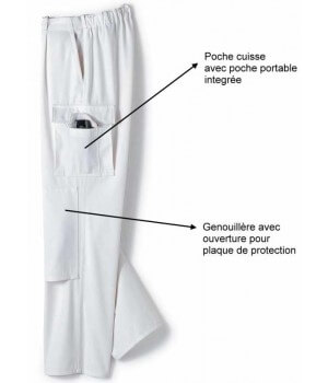 Pantalon de Travail, 100% Coton, Taille 40, 42, 48, Elastique au Dos.