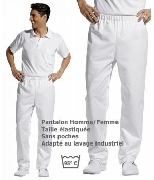 Pantalon blanc unisexe, taille élastiquée, peut bouillir, Sans poches