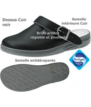 sabots professionnels,Dessus et semelle intérieure cuir, noir, pointures 37, 42, 44.