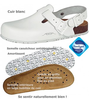 chaussures de travail, Dessus cuir, Semelle antidérapante, Blanches