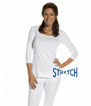 T-shirt femme, Blanc, manches ¾, Col rond, Coupe cintrée, Stretch