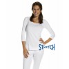 T-shirt femme, Blanc, manches ¾, Col rond, Coupe cintrée, Stretch