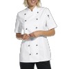 Veste cuisine femme manche courte cintrée poche sur manche Blanc