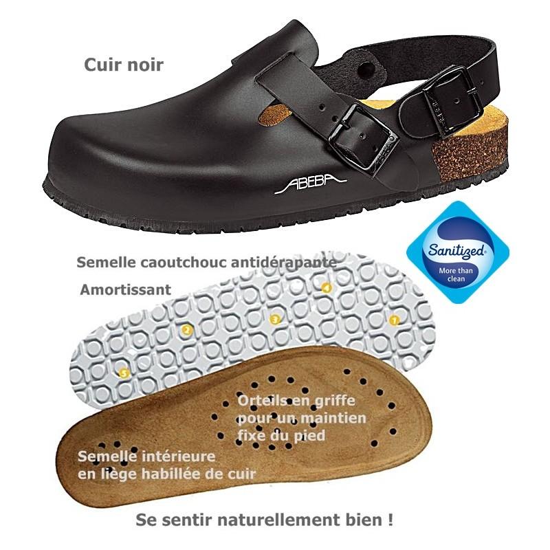 chaussures de travail, Dessus cuir, Semelle antidérapante, Noires