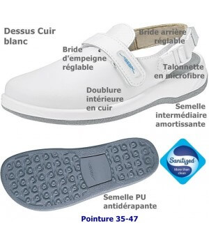 chaussures de travail, Dessus et semelle intérieure cuir, antidérapante, Blanc pointure 44.