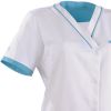 Blouse médicale courte manche courte col V Blanc Turquoise