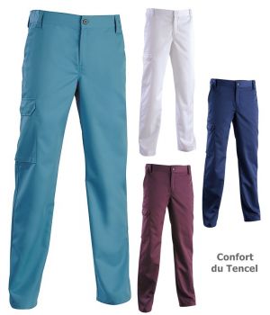 Pantalon Homme, Ceinture élastiquée côtés fermée par bouton, Confort du Tencel