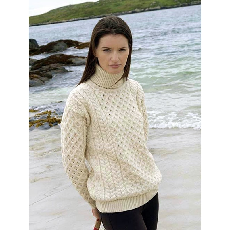 Pull Irlandais pour femme et homme, Col roulé, Laine Mérinos extra douce