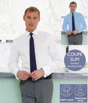 Chemise, Slim Fit, 100% Coton Popeline, Manches longues