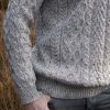 Pull Irlandais homme à zip Laine Mérinos Beige chiné