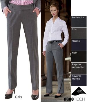 Pantalon femme chic, coupe droite, 2 poches avant