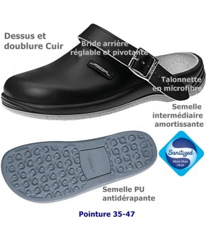 sabots de travail, Dessus et doublure cuir, antidérapants, Noir