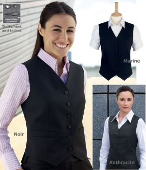 Gilet dame, 6 boutons devant, Ajustable au dos, Polyester et Viscose