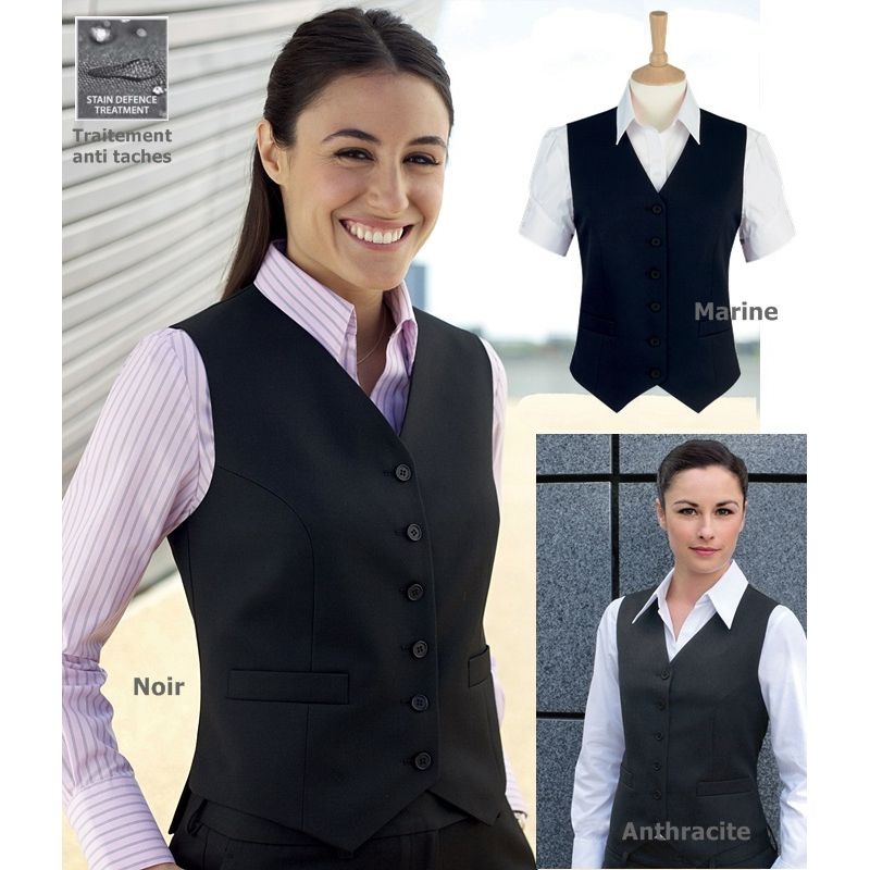 Gilet dame, 6 boutons devant, Ajustable au dos, Polyester et Viscose