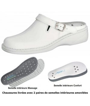 chaussures Reflexor Femme Semelle massante Cuir blanc Cousu main