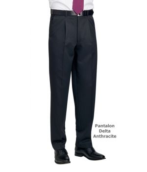 Pantalon homme, Noir, Taille 40, Avec pinces, 2 poches côté, Polyester et Viscose.