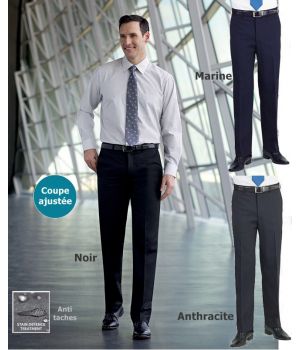 Pantalon homme, Taille 42/44, Coupe ajustée, Sans pinces, Polyester et Viscose.