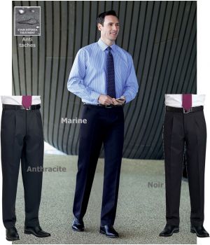 Pantalon homme, Avec pinces, 2 poches côté, Polyester et Viscose