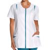 Blouse aide soignante Blanc Zip turquoise