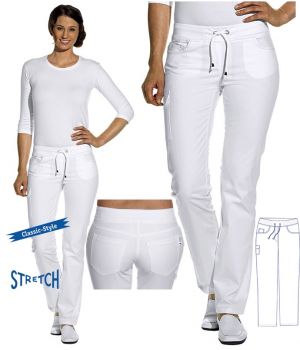 Pantalon Jean blanc femme, Stretch, Taille élastiquée en maille côtelée