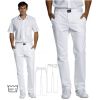 Pantalon blanc homme, satin de coton, peut bouillir à 95°C, sans pinces