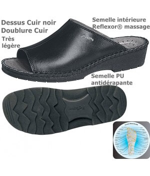 chaussures Reflexor® Femme Cuir Semelle massante Cousu main Noir