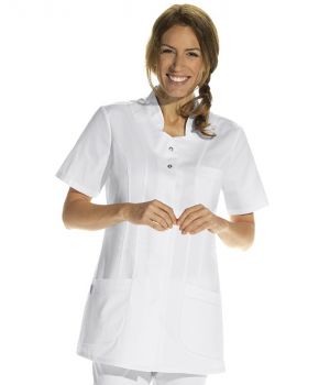 Blouse courte à manches 1/2, Blanche, Boutons pression sous patte, Oeillet pression