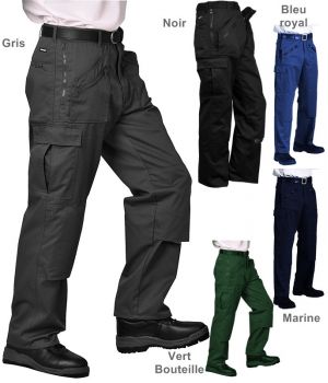 Pantalon de Travail Homme, Polyester Coton, Nombreuses Poches Zip.