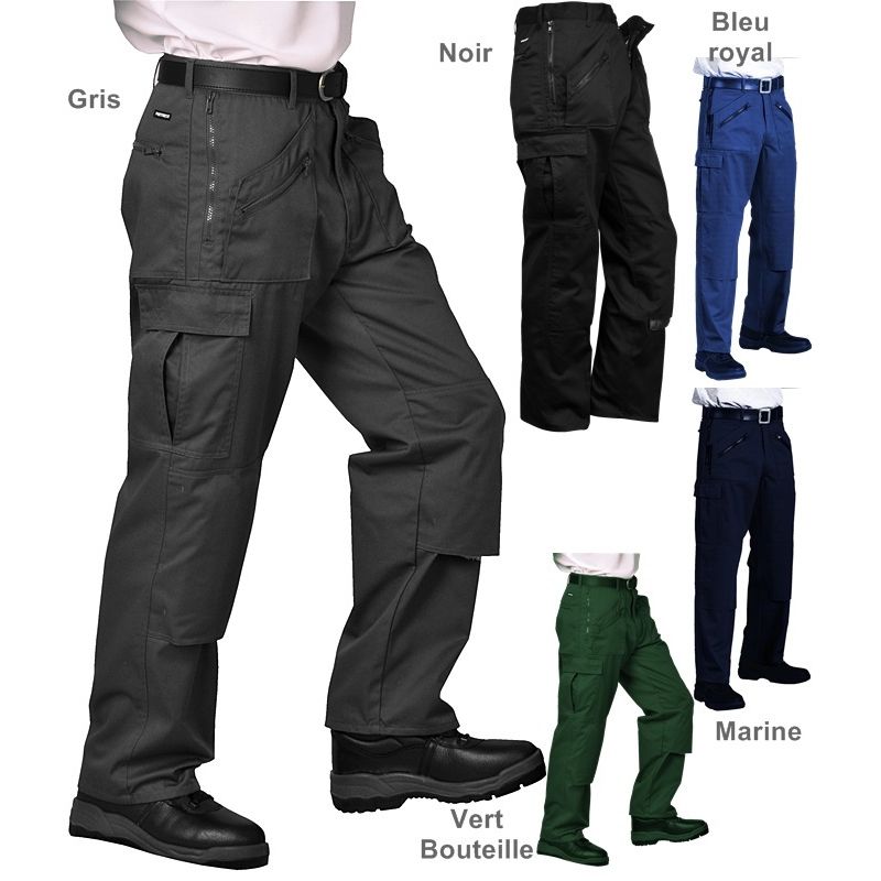 Pantalon de Travail Homme, Polyester Coton, Nombreuses Poches Zip