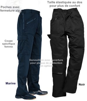 Pantalon de Travail Femme, PolyCoton, Poches avec Fermeture Zip