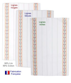 Torchons de Cuisine Fleuris, Fabrication Française, 50% Coton, 50% Lin, Le pack de 6