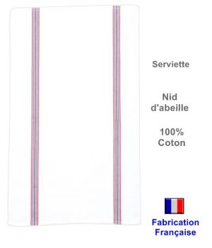 Serviettes Traditionnelles Nid d'abeille, Fabrication Française, 100% Coton, Le pack de 6