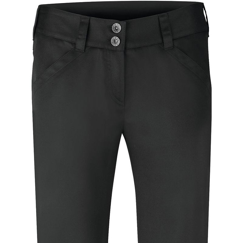 Pantalon noir femme, 2 boutons, 2 poches côté, polyester coton